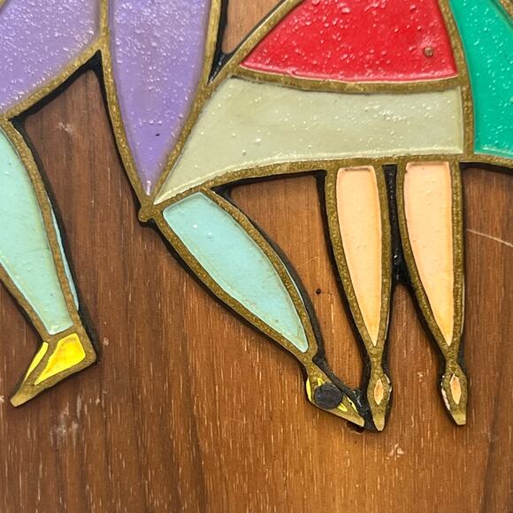 Mid Century Enamel on Brass Wood Dancers Plaques Dayagi Israel Style Vintage - Picture 8 of 11